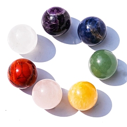 Смешанные камни 7шт натуральный чакра круглый камень набор натуральный кристалл кварца красная яшма розовый кварц цитрин зеленый авантюрин лазурит аметист, серия исцеления чакр, 16 мм, 1 шт / стиль