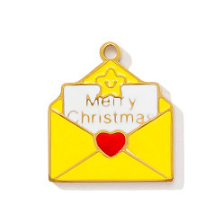 Желтый 304 нержавеющей стальной эмали подвески, конверт прелести, ионное покрытие (ip), реальный 18 k позолоченный, желтые, 16x15 мм