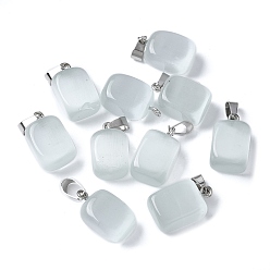 Гейнсборо Подвески кошачий глаз, с 201 фурнитурой из нержавеющей стали, прямоугольные, цвет нержавеющей стали, светло-серые, 20x12x9 мм, отверстие : 7x4 мм