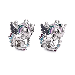 Платина Латунь эмаль подвески, прелести единорога, платина, 18.5x17x6~6.5 мм, отверстие : 1~1.2 мм