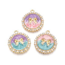 (52) Непрозрачная лаванда Подвески из эмали, АБС-пластика и искусственного жемчуга с гальваническим покрытием., плоские круглые подвески и подвески в виде бантиков, золотые, без кадмия, без никеля и без свинца, разноцветные, 24.5x21.5x4 мм, отверстие : 1.8 мм