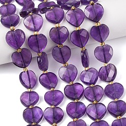 Аметист Природный аметист нитей бисера, сердце, граненые, с бисером, 11.5~12x12~12.5x5 мм, отверстие : 1.2 мм, около 30 шт / нитка, 14.76'' (37.5 см)