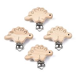 Цвет Древесины Зажимы для детской соски из бука, с железными зажимами, динозавр, платина, деревесиные, 46.5x56.5x19 мм, отверстие : 3.5x6 мм
