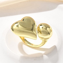 Настоящее золото 18K Латунь манжеты кольца, сердце, реальный 18 k позолоченный, 24 мм, внутренний диаметр: 19.5 мм