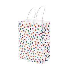 Разноцветный Бумажные упаковочные сумки с принтом в горошек, сумки с ручками, прямоугольные, красочный, 15x8x21 см