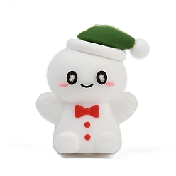 Gingerbread Man Рождественские силиконовые бусины, фокусные бусы, белые, Колобок, 28.5x24x14 мм, отверстие : 2.7 мм