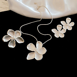 Argent Ensembles collier pendentif, boucles d'oreilles et bague en alliage et laiton pour femmes, fleur, argenterie, colliers : pouce (14.57 cm)