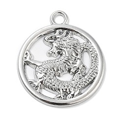 Платина Подвески из сплава , выдолбленный круглый с драконом, платина, 35.5x30.5x2.5 мм, отверстие : 3 мм