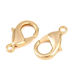 Real 18K Gold Plated SHEGRACE Brass Lobster Claw Clasps, Cadmium Free & Nickel Free & Lead Free, Real 18K Gold Plated, 23x14x4mm, Hole: 2.8mm