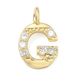 Letter G Латунные микропаве прозрачные подвески с фианитом, без кадмия и без свинца, долговечный, стойки покрытие, реальный 18 k позолоченный, Буква G, 18x11.5x2.5 мм, отверстие : 2.5 мм