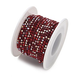 Ruby Iron Rhinestone Cup Chains, with Spool, Ruby, 2x2.5mm, about 30.00 Feet(9.14m)/Roll