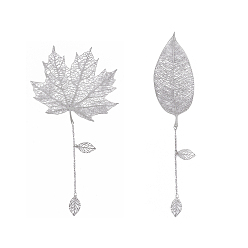Stainless Steel Color Stainless Steel Bookmarks, Hollow Leaf, Stainless Steel Color, Bookmarks: 4pcs/box