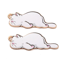 Белый Подвески из эмали и сплава, золотой свет, кошачье очарование, белые, 35x13x1.5 мм, отверстие : 1.5 мм