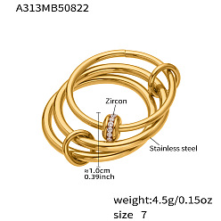 Ring 304 Кольца из нержавеющей стали с инкрустацией прозрачными кубическими циркониями, штабелируемые кольца, золотые, кольцо, размер США 7 (17.3 мм)