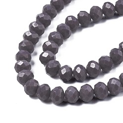 Medium Purple Opaque Solid Color Glass Beads Strands, Faceted, Rondelle, Medium Purple, 8x6mm, Hole: 1mm, about 65~68pcs/strand, 15.7~16.1 inch(40~41cm)