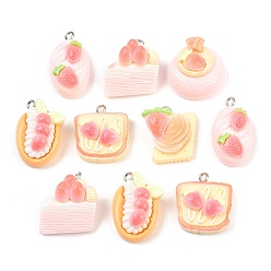 (52) Непрозрачная лаванда Подвески из непрозрачной смолы с имитацией еды в виде клубники, с железной платиной петлей, разнообразные, разноцветные, 20~25x14~20.5x9.5~13 мм, отверстие : 2 мм