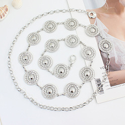 Платина Сплав с железной полой плоской круглой цепочкой из звеньев, цепочкой на талию и живот для женщин, платина, 1150 мм