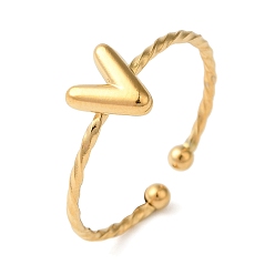 Letter V 304 открытые манжеты из нержавеющей стали, украшения для женщин, реальный 18 k позолоченный, Буква V, внутренний диаметр: 19 мм, Письмо: 7x7 мм