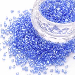 Cornflower Blue Glass Bugle Beads, Transparent Colours Luster, Cornflower Blue, 2.5~3x2mm, Hole: 0.9mm, about 15000pcs/pound