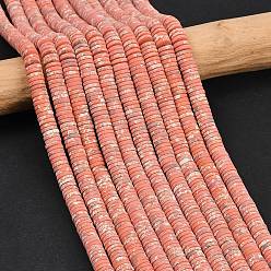 Легкий Лосось Окрашенные нити синтетических бус императорской яшмы, матовые, дисковые бусы, Heishi бусы, светлый померанцевый, 6x1.5 мм, отверстие : 1 мм, около 249~252 шт / нитка, 15.28~15.55'' (38.8~39.5 см)