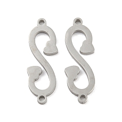 Stainless Steel Color Non-Tarnish 304 Stainless Steel Connector Charms, Letter.S, Stainless Steel Color, 19x7.5x1mm, Hole: 1.2mm