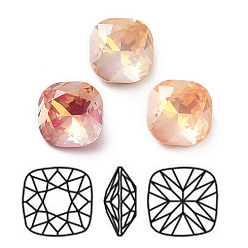 Mixed Color Electroplate K9 Glass Rhinestone Cabochons, Point Back & Back Plated, Faceted, Square, Mixed Color, 8x8x4mm