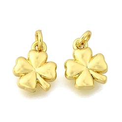 Настоящее золото 18K Латунные подвески, подвески в виде четырехлистного клевера, стойки покрытие, прочное покрытие, без кадмия и без свинца, с целью перехода в кольце, реальный 18 k позолоченный, 9.5x7.5x2.5 мм, отверстие : 2 мм