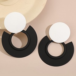 Black Baking Paint Alloy Round Stud Earrings for Women, Black, 65x50mm