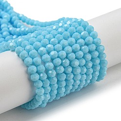 Светло-Голубой Подставки для непрозрачных стеклянных бусин, граненый (32 граней), круглые, Небесно-голубой, 4 мм, отверстие : 0.7 мм, около 87~93 шт / нитка, 32~33 см