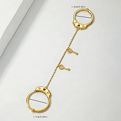 Real 18K Gold Plated Brass Micro Pave Cubic Zirconia Double Finger Rings for Women, Key, Real 18K Gold Plated, 16~17mm