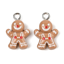 Gingerbread Man Подвески из непрозрачной смолы на рождественскую тематику, с железной платиной петлей, Колобок, 18x11.5x6 мм, отверстие : 2 мм