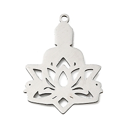 Stainless Steel Color 201 Stainless Steel Chandelier Component Links, Buddha Lotus Charms, Stainless Steel Color, 27.5x20.5x1mm, Hole: 1.5mm