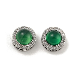 Платина Полый латунный микропаве прозрачный кубический цирконий, без кадмия, без никеля и без свинца, с естественным агата, плоско-круглые, платина, 9.5x6 мм, отверстие : 1.2 мм