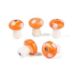 Dark Orange Handmade Porcelain Beads, Hand Painted Ceramic Beads, Mushroom, Famille Rose Porcelain, Dark Orange, 11.5~12.5x10~10.5mm, Hole: 1.6~2mm