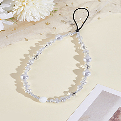 Blanco 1Correas para móviles con cuentas de cristal y perlas de imitación para mujer, encanto de las decoraciones del teléfono, blanco, 218.5 mm
