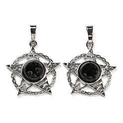 Обсидиан Природные подвески обсидиана, подвеска в виде стойки из латуни со звездой, платина, без кадмия и без свинца, 27.5x25.5x7~8 мм, отверстие : 8x5 мм