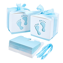 Blue Paper Gift Box, Wedding Decoration, Folding Boxes with Footprints Pattern, Blue, 60x60x60mm