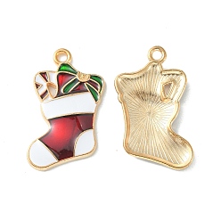 Темно-Красный Рождественские эмали сплава подвески, золотой свет, рождественский шарм в носках, темно-красный, 26x17.5x2.5 мм, отверстие : 1.8 мм