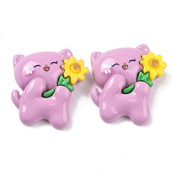 Cat Shape Непрозрачные кабошоны из смолы, животное с цветком, слива, Узор кошки, 29x26x8 мм
