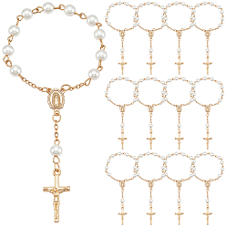 Light Gold 50шт. браслеты из сплава с крестом и подвеской в виде Иисуса, браслеты из круглых бусин с имитацией жемчуга для женщин, золотой свет, 5-1/4 дюйм (13.5 см)