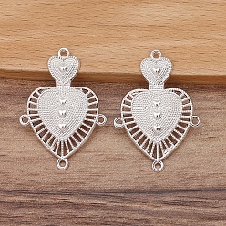 Silver Alloy Chandelier Componement Links, Double Heart, Silver, 38x27mm