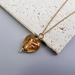 Peru Handmade Lampwork Heart Pendant 201 Stainless Steel Cable Chain Necklaces for Women, Golden, Peru, 15.75 inch(40cm)