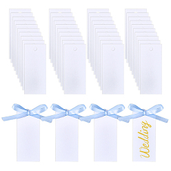 Лазурный 100 наборы пустых бумажных подарочных этикеток, с лентами, прямоугольные, лазурный, 9x4x0.03 см