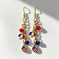 Teardrop Boucles d'oreilles pendantes en alliage, émail et verre, pour la fête de l'indépendance, or, rouge blanc et bleu, larme, 50mm