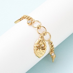 Настоящее золото 18K Лето 304 браслеты с подвесками из нержавеющей стали, браслеты из цепочек панцирного плетения для женщин, с эмалью и стразами, ионное покрытие (ip), реальный 18 k позолоченный, 6-7/8 дюйм (17.4 см)