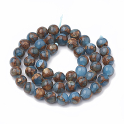 Light Blue Natural Chalcedony Beads Strands, Imitation Gold Clinquant Stone, Dyed & Heated, Round, LightBlue, 6~7mm, Hole: 1mm, about 60~67pcs/strand, 15.7 inch
