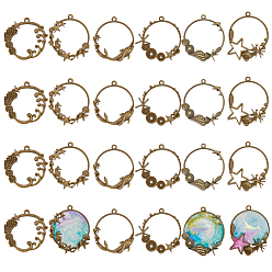 Antique Bronze Alloy Open Back Bezel Pendants, For DIY UV Resin, Epoxy Resin, Pressed Flower Jewelry, Ocean Style, Ring, Antique Bronze, 36~44x34~41mm, Hole: 3mm, 24pcs/box