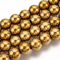 Golden Plated Non-magnetic Synthetic Hematite Beads Strands, Grade A, Round, Golden Plated, 8mm, Hole: 1mm, about 50~52pcs/strand