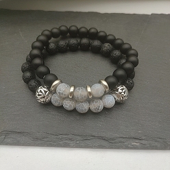 Смешанные камни Набор из круглых бусин из натуральной лавы и матового камня для женщин, с бусинами из выветренного агата