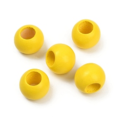 Желтый Спрей окрашены деревянные европейские бусины, круглые, бусины с большим отверстием, желтые, 19~20 мм, отверстие : 9~9.5 мм